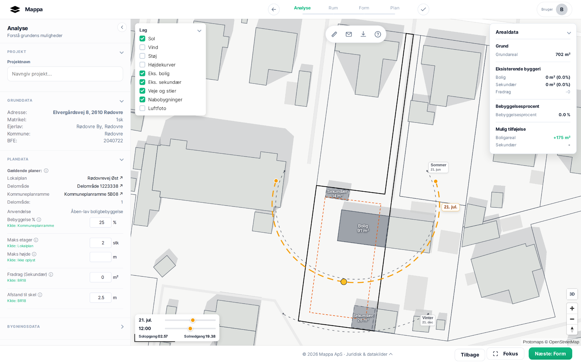 Mappa-analyse på Elvergårdsvej 8, 2610 Rødovre — matrikel, forskudt byggefelt, solbane og lokalplandata